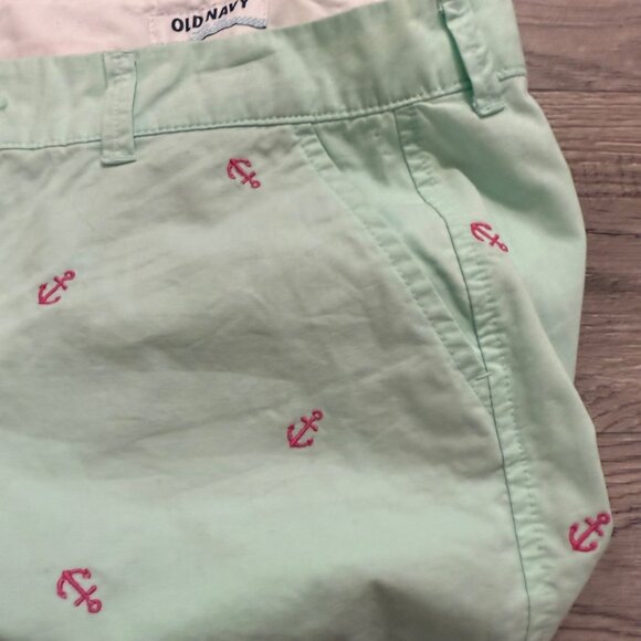 Old Navy Nautical Embroidered Shorts Mint Green Pink Anchor Womens Size 6 Cotton - Picture 4 of 11